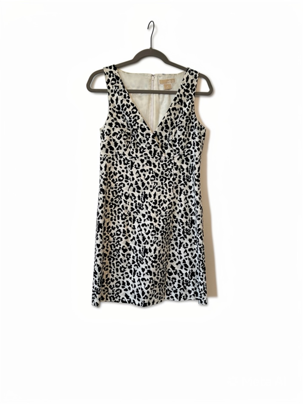 Michael Kors Black White Leopard Print V-Neck Shift Dress Size 8